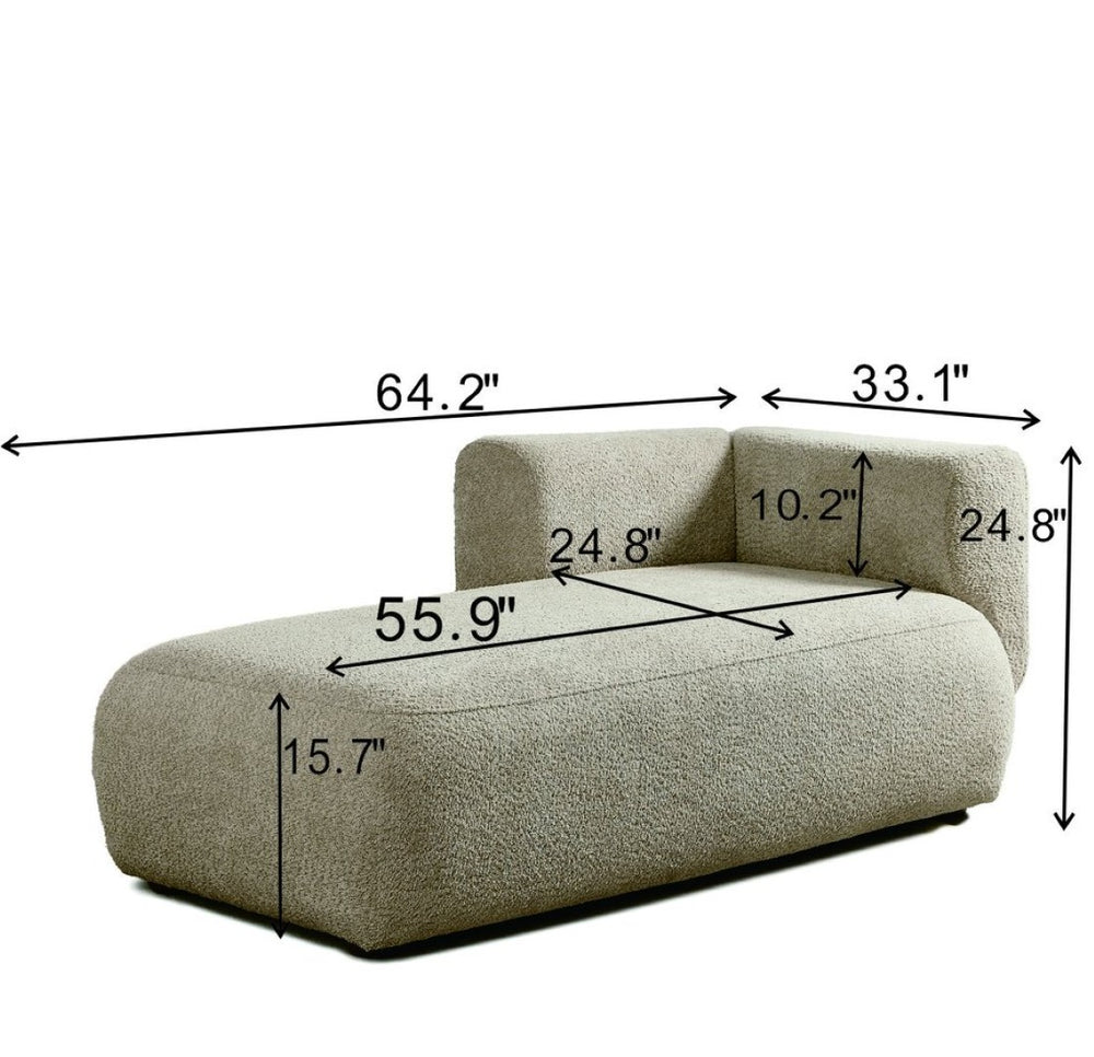 English Elm Upholstered Boucle Chaise Lounge with Wooden Legs for Bedroom or Living Room W5515P437368