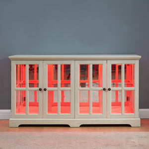 English Elm Led Curio Display Cabinet - Antique White Showcase With Glass Doors, Adjustable Shelves & Led Lighting W2275P231690