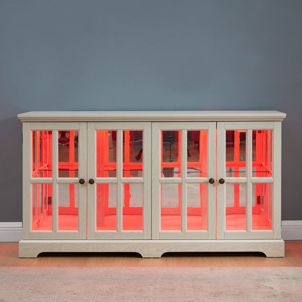 English Elm Led Curio Display Cabinet - Antique White Showcase With Glass Doors, Adjustable Shelves & Led Lighting W2275P231690