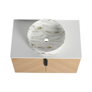 English Elm 30" Stylish Wall-Mounted Bathroom Vanity With Ceramic Sink, Soft-Close Doors & Modern Design W999S00445