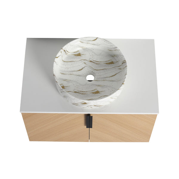 English Elm 30" Stylish Wall-Mounted Bathroom Vanity With Ceramic Sink, Soft-Close Doors & Modern Design W999S00445