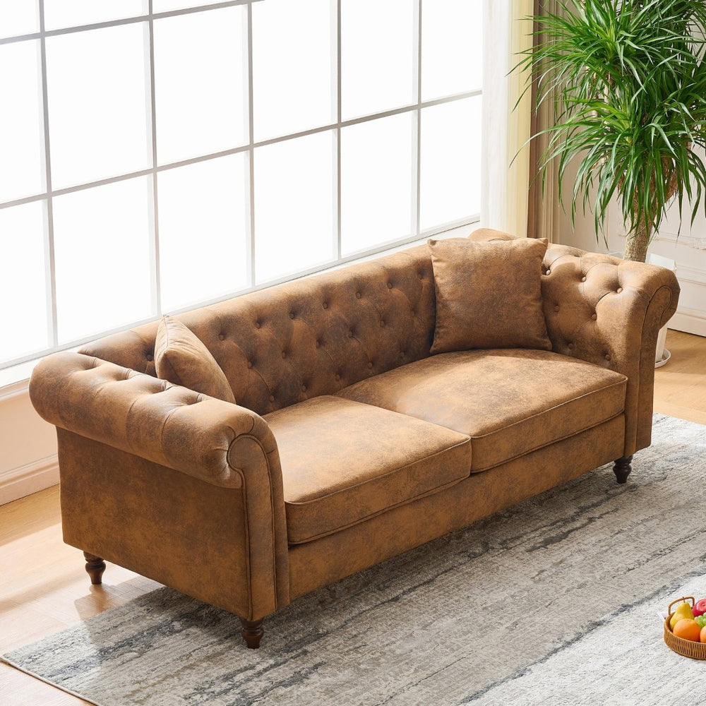 English Elm 80"chesterfield Tufted Leathaire Sofa Mid Century 3 Seater for Living Room Office W3373S00059