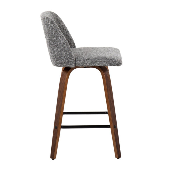 English Elm Toriano Mid-Century Modern Counter Stools In Walnut & Noise Grey Fabric - Set Of 2 For Stylish Comfort B202S00454-GIGA