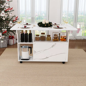 English Elm Multi-Functional Folding Table with Wheels and Hidden Shelves, 47" Space-Saving Desk for Small Rooms White W2700P342543