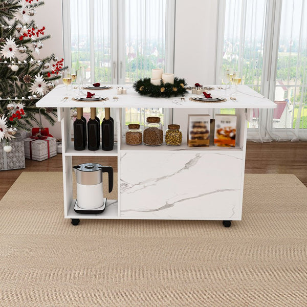 English Elm Multi-Functional Folding Table with Wheels and Hidden Shelves, 47" Space-Saving Desk for Small Rooms White W2700P342543