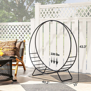 English Elm Outsunny 40" Firewood Rack with Waterproof Zipper Cover, Heavy-Duty 220lb Log Hoop for Indoor/Outdoor W2225P229255