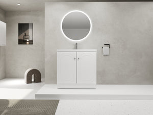 English Elm 36" Freestanding Bathroom Vanity with Resin Sink, Soft-Close Doors, Adjustable Shelf & Metal Handles White W999S00273