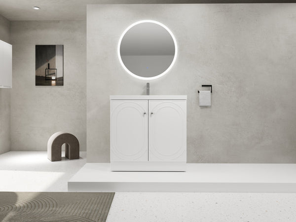 English Elm 36" Freestanding Bathroom Vanity with Resin Sink, Soft-Close Doors, Adjustable Shelf & Metal Handles White W999S00273