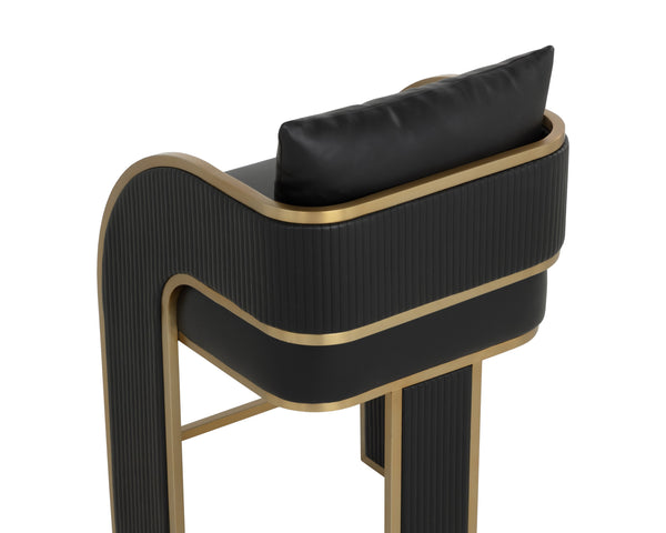 Sunpan Baz Counter Stool - Bold Napa Black Faux Leather With Gold Stainless Steel Accents For Stunning Style Black Faux Leather 111779