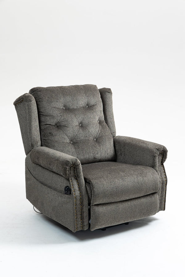 English Elm Power Lift Recliner modern velvet lift chair with remote, tufted wingback, ergonomic support, 350 lb capacity Grey W547S00074