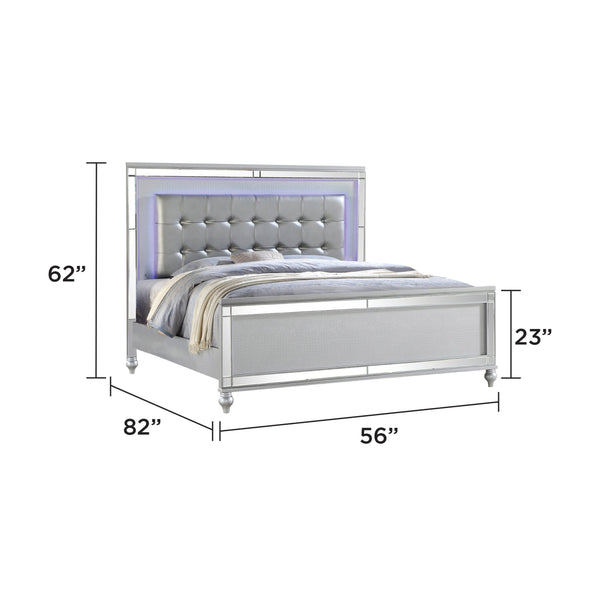 English Elm STERLING Glamour Elegance Full LED Bed with Crystal-Tufted Upholstery and Gold-Finish Wood Frame 808857834867