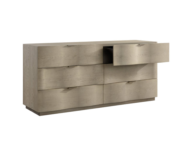 Sunpan Hoyos Dresser - Elegant Light Oak & Brass Finish, Soft-Close Drawers, Unique Character & Style