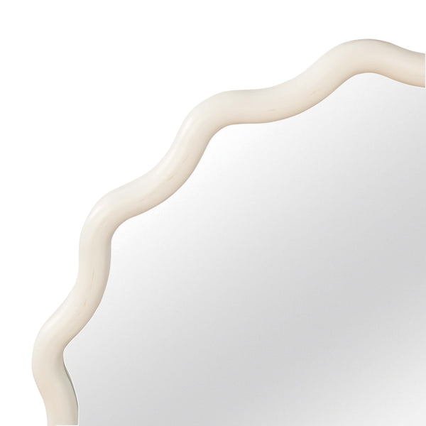 English Elm White 30 Inch Wavy Round Solid Wood Frame Mirror - Boho Elegant Tempered Glass Vanity Decor W2203P389084