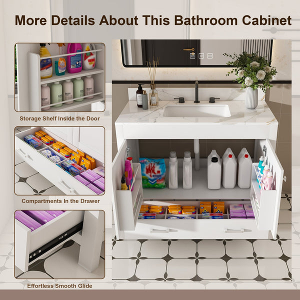 English Elm Modern 43" Bathroom Vanity With Karalakin Marble Top, Soft-Close Drawers & Versatile Storage Solutions W509S00141