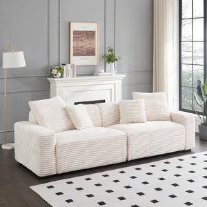 English Elm 104.72-inch Four-seat Corduroy Sofa Beige Textured Fabric with Pillows for Living Room W1658P328856