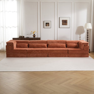 English Elm Compression Mahjong Sofa: Cozy Modular Floor Bed With Memory Foam & 4 Pillows, No Assembly, Orange W3723S00030