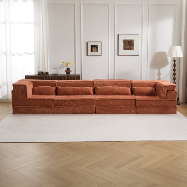 English Elm Compression Mahjong Sofa: Cozy Modular Floor Bed With Memory Foam & 4 Pillows, No Assembly, Orange W3723S00030