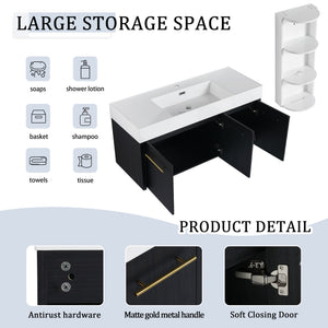 English Elm 48 Inch Wall-Mounted Bathroom Vanity Set With Resin Sink & Ample Storage Rack For Modern Spaces W999S00370