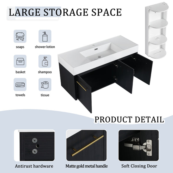 English Elm 48 Inch Wall-Mounted Bathroom Vanity Set With Resin Sink & Ample Storage Rack For Modern Spaces W999S00370
