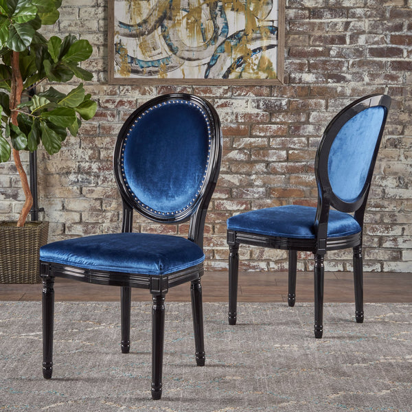 English Elm Christopher Knight Home® - KD Velvet Dining Chairs Set of 2 in Navy Blue – Plush Upholstery, Birch Frame, Gloss Black Legs, Classic Modern Blend 61363.00