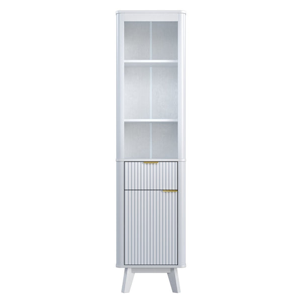English Elm 68" Tall Fluted Freestanding Storage Cabinet with Drawer and Adjustable Shelf for Bathroom White N817P375218W