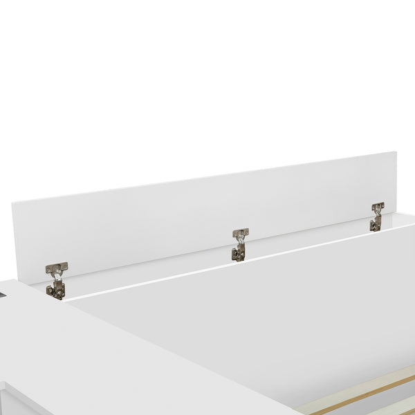 English Elm Full Size Wooden Platform Bed With Integrated Desk, 6 Drawers, Wardrobe & Modern Shelves, White Finish N820S00060K