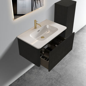 English Elm U057-Etna30W-308 Modern 30" Striped Soft White Floating Vanity with Curved Edges, Push-Open Drawer, Ceramic Sink W1865P218039
