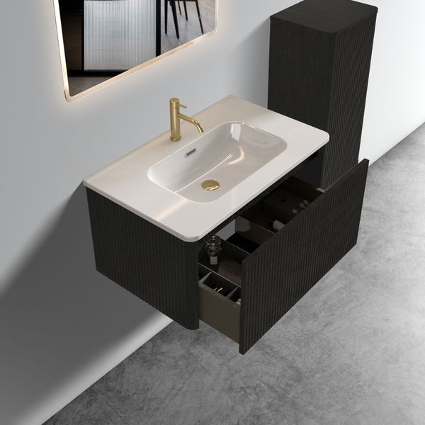 English Elm U057-Etna30W-308 Modern 30" Striped Soft White Floating Vanity with Curved Edges, Push-Open Drawer, Ceramic Sink W1865P218039