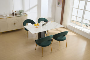 English Elm 061-Set Of 1 Elegant Green Velvet Dining Chair With Curved Backrest & Golden Metal Legs For Style W527P255476