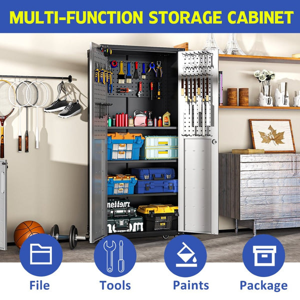 English Elm 71" Steel Garage Storage Cabinet with Locking Wheels Heavy Duty 700 Lb Capacity T2398P222838