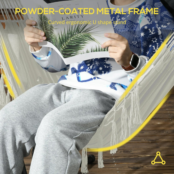 English Elm Outsunny Boho-Chic Hammock Chair With Stand, Side Pocket & Headrest For Relaxing Indoor/Outdoor Use W2225P174050-GIGA