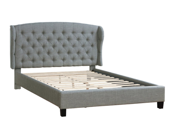 English Elm Modern Wingback Platform Bed Tufted Upholstered Eastern King Gray Rubberwood Frame B011P421730