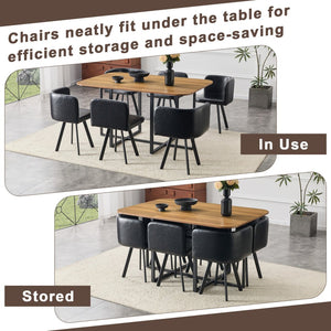 English Elm 7-piece Rectangular Dining Set Seats 6 with Faux Leather Chairs and Melamine Top W3875S00041