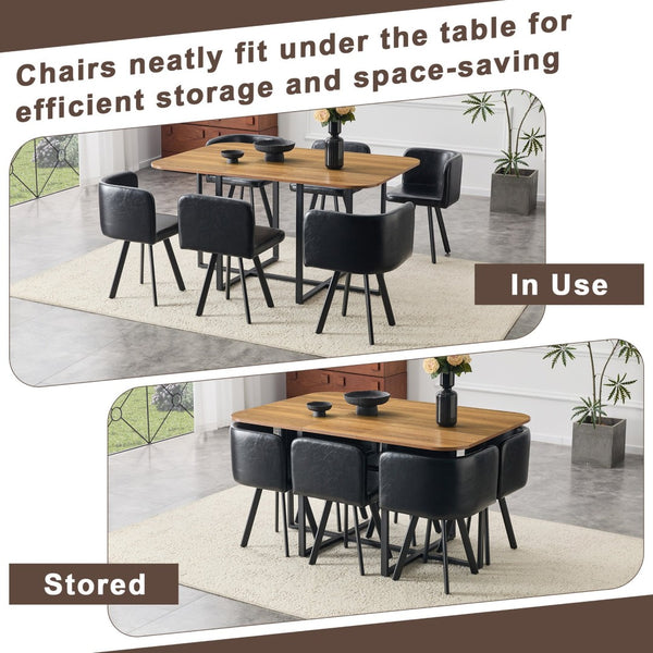 English Elm 7-piece Rectangular Dining Set Seats 6 with Faux Leather Chairs and Melamine Top W3875S00041