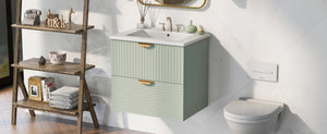 English Elm Modern 24-Inch Wall-Mounted Bathroom Vanity with 2 Drawers, Gold Handles, Space-Saving Luxury Green WF324047AAF