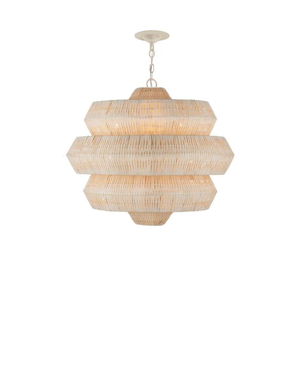 Currey & Company Antibes Grande White Chandelier - Stunning Bleached Rattan Design With 18 Lights For Bright Elegance Natural Rattan ,Wrought Iron 9000-1316-currey-company
