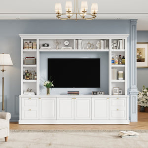 English Elm All-in-one Modern Entertainment Center with Bookcase Shelves for Living Room Display White N710S688101K