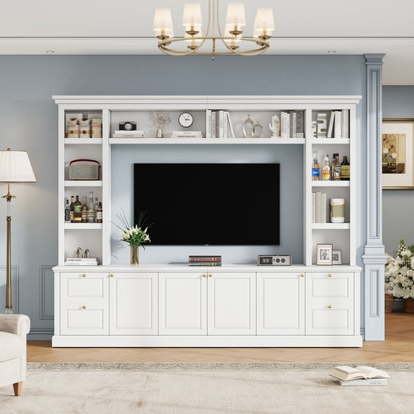 English Elm All-in-one Modern Entertainment Center with Bookcase Shelves for Living Room Display White N710S688101K