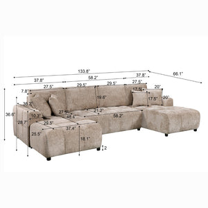 English Elm Oversized Sectional Sleeper Sofa with Pull Out Bed Dual Storage Chaise Four Pillows Light Brown W1417S00227