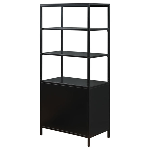 English Elm Kenneth Tall Metal and Pe Rattan Accent Cabinet with Open Shelves for Living Spaces B062P440090