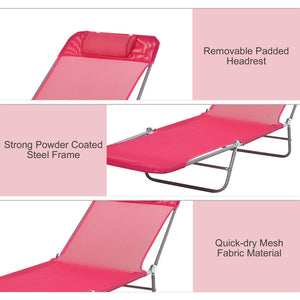 English Elm Outsunny Folding Chaise Lounge Chair - Breathable Mesh, Adjustable Recline, Lightweight & Stylish Pink W2225P249607-GIGA