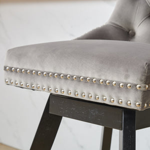 English Elm Swivel Velvet Barstool with Tufted Back, 360° Swivel, Plush Foam & Steel Spring Seat, Sturdy Wood Frame (Set of 2) Gray W1143P241330