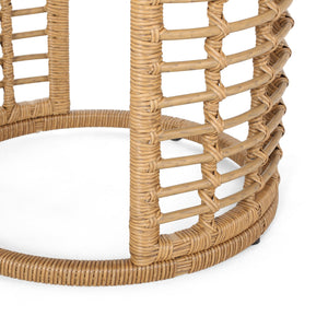 English Elm Christopher Knight Home® - TATIANA Side Table Rattan Accent with Sleek Round Profile, Durable Woven Texture, Compact Design Light Brown 66027.00LBRN