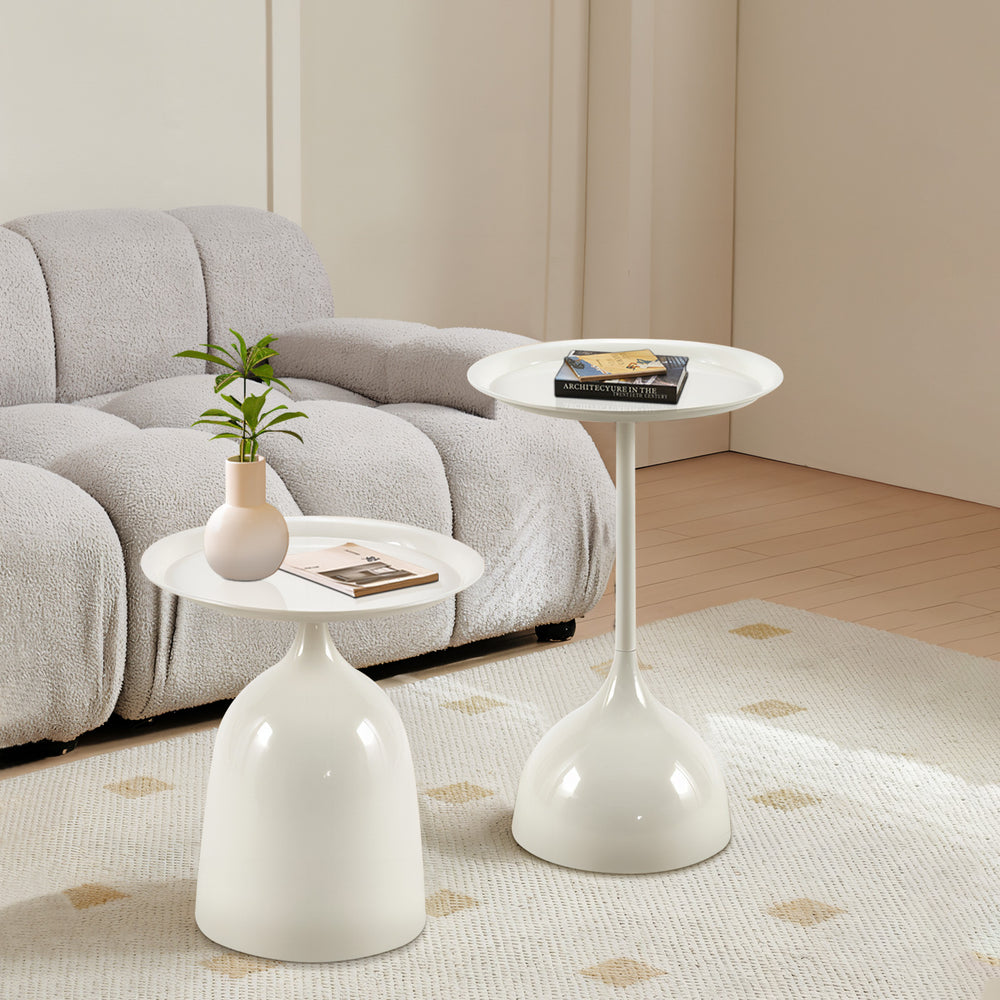 English Elm side White Metal Side Table - Sturdy 35lb Load, Raised Edges, Easy 3-Minute Assembly, Elegant Design W347P235134