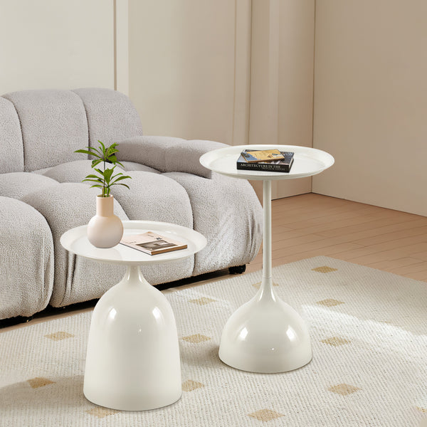 English Elm side White Metal Side Table - Sturdy 35lb Load, Raised Edges, Easy 3-Minute Assembly, Elegant Design W347P235134
