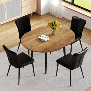 English Elm Table And Chair Set - Modern Extendable Mdf Dining Table With 4 Stylish Black Pu Chairs For Gatherings W1151S04145-GIGA