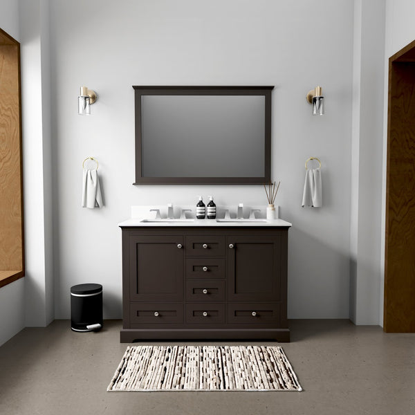 English Elm Espresso Double Bath Vanity 48" W x 22" D with Cultured Marble Top, Faucet Set, Soft-Close Storage B2731P258342