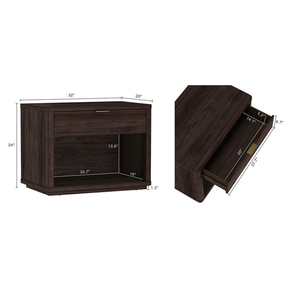 English Elm Evelyn 32" Nightstand In Brown - Modern Mdf Design With Drawer & Open Shelf For Stylish Storage Solutions B365P398524