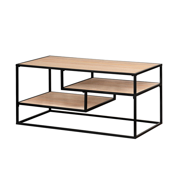 English Elm Walker Edison - Contemporary Two-Tone Metal Coffee Table with Floating Shelves, Powder-Coated Steel, Durable MDF Laminate Finish Light Brown 43 L x 26 W x 5 H B185P169014