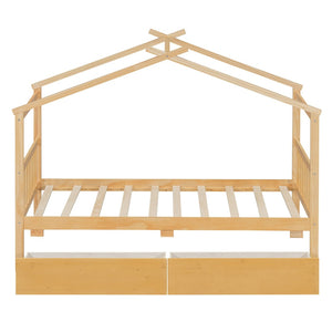 English Elm Twin House Bed Solid Pine Kids Cottage Frame with Storage Drawers Imaginative Room N708P309245M
